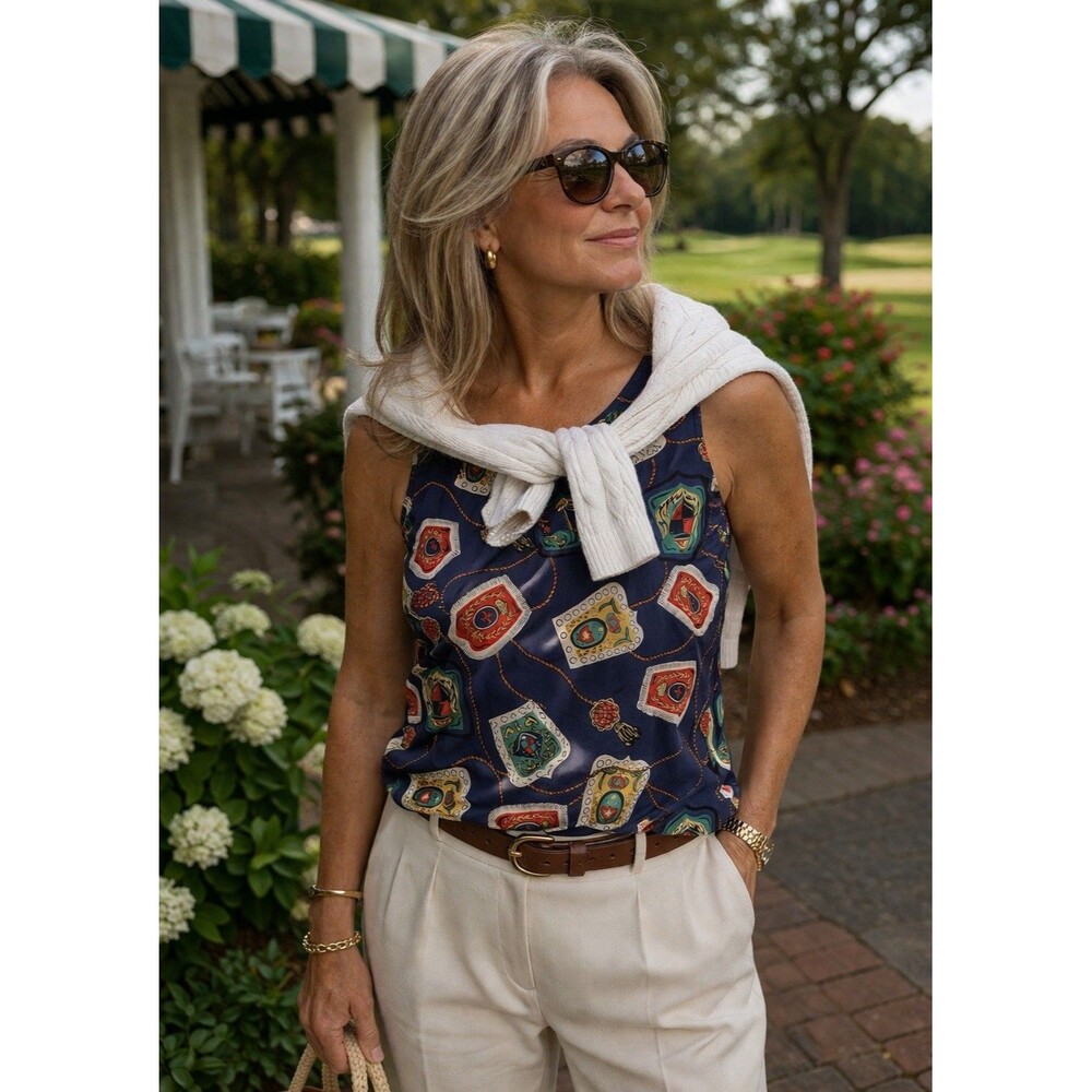 Spenser Jeremy Vintage 100% Silk Tank Top Scarf Print Preppy Heritage  Size 4